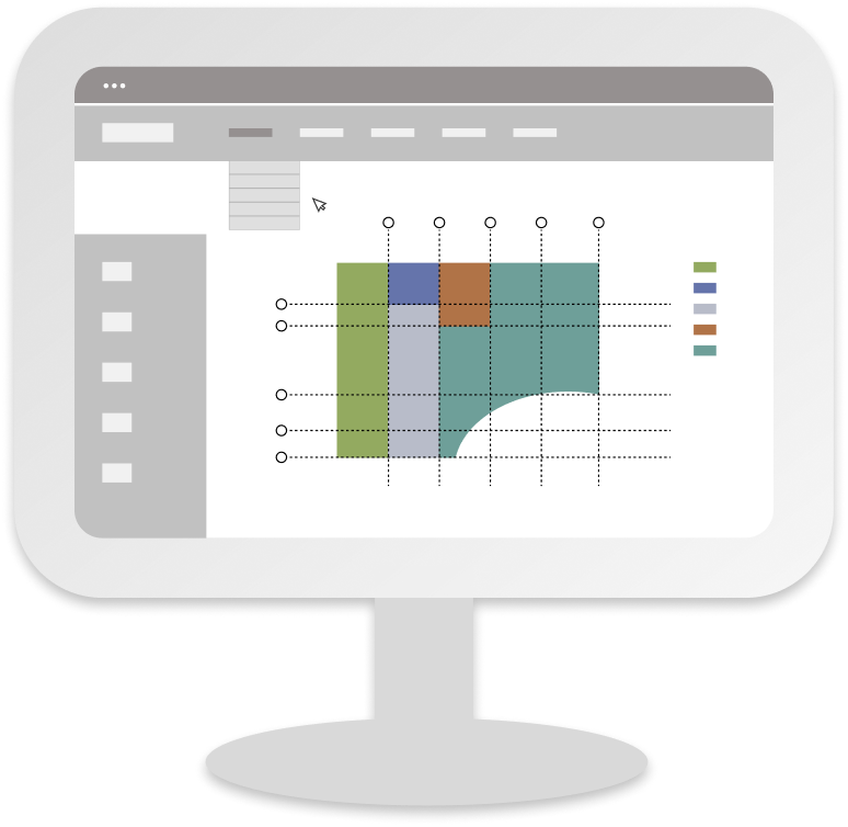 An illustration of an elevation drawing inside a computer mockup