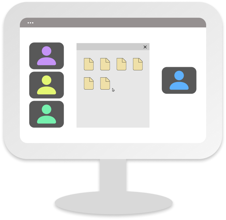 A file management illustration inside a computer mockup