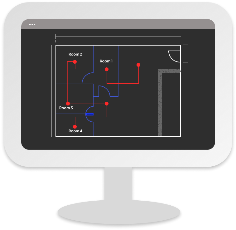 A mechanical drawing inside a computer mockup