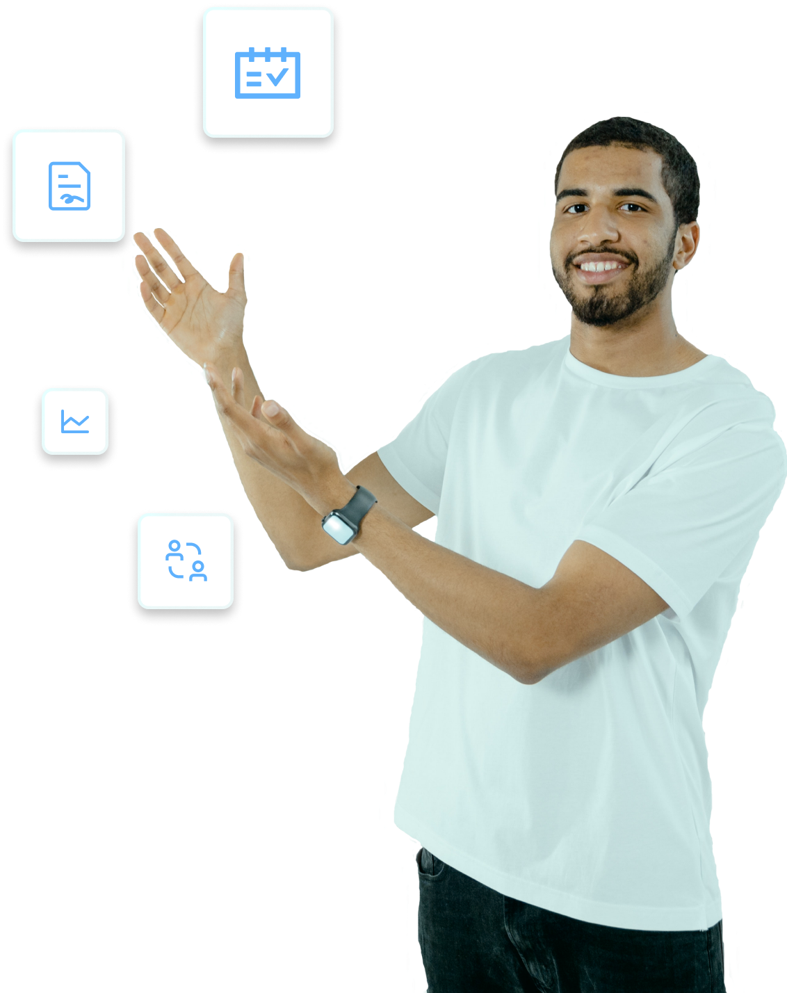 A man pointing at icons